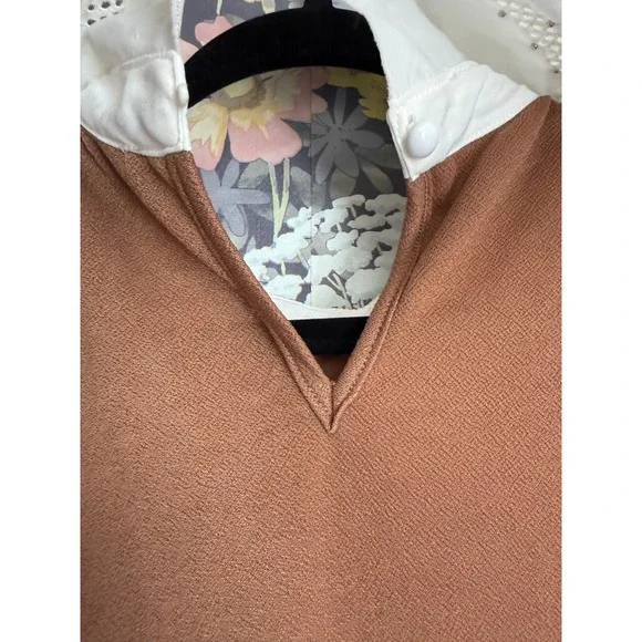 Lipsy Brown White Contrast Peter Pan Collar Pearl Embellished Top XL - Picture 6 of 13